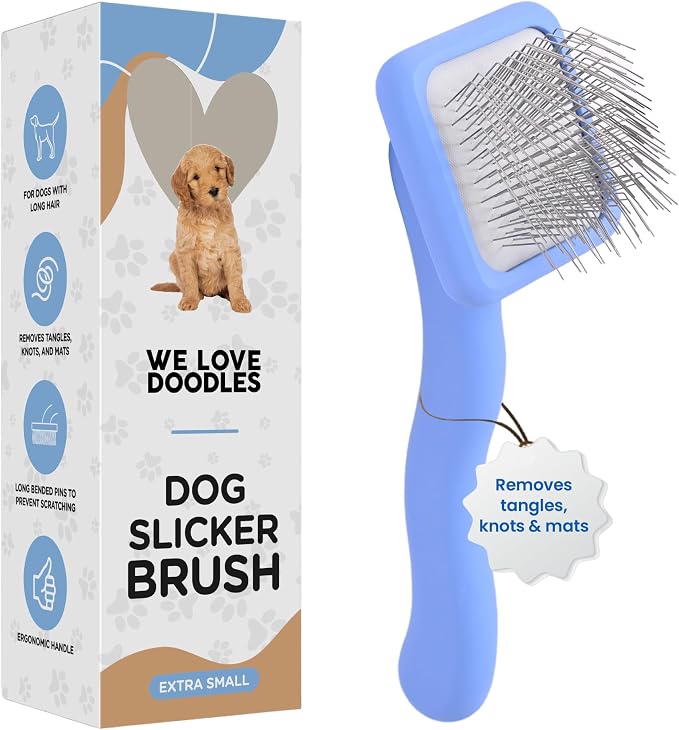 Slicker Brush for Doodles, Detangler Dog Grooming Brush for Delicate Areas, Curly or Dense Coats, Suitable for Puppies, Small and Toy Breeds & Doodles Under 25 lbs (Extra Small)