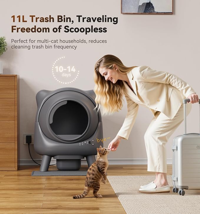 Automatic Litter Box, FEELNEEDY Self Cleaning Litter Box, Odor Control Robot, Cat Ears Design, 65L APP Real-Time Monitor, Cat Litter-Boxs for Multiple Cats, Safety Sensors, with 1 Trash Bag