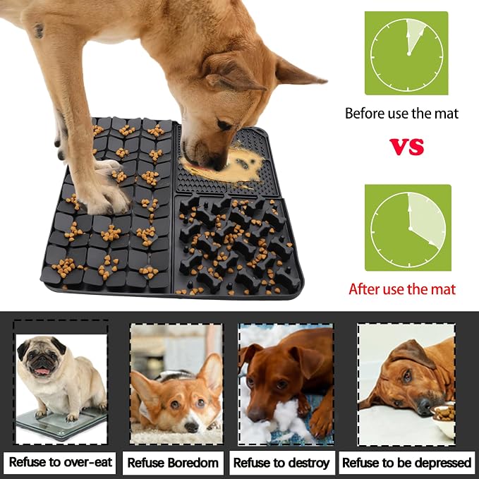 Silicone Snuffle Mat for Dog,Slow Feeder Lick Mat with Suction Cups for Slow Eating,Encourages Natural Foraging Skill,Relieving Stress,Pet Sniffing Mat for Small/Medium/Large Dog Cat (Black)