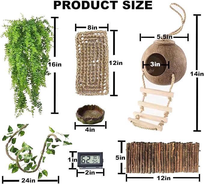 TEICCI Bearded Dragon Tank Accessories Set,10-Piece Kit Leopard Gecko Tank Accessories with Bearded Dragon Hammock, Large Reptile Bridge Hammock,Decor Suitable for Lizards, Geckos, and Chameleons