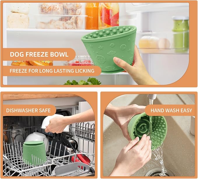 Dog Lick Bowl,Anxiety Relief Non-Slip Silicone Treat Bowl,Durable Anti-Choking Long-Lasting Enrichment Slow Feeder Licking Mat for Small Medium Large Breed,Freezable BPA Free Silicone Dishwasher Safe