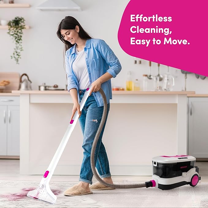 WECLEAN C4 Portable Carpet Cleaner Machine, Stand Up Upholstery Cleaner with 18KPa Powerful Suction, 800W Spot Cleaner for Pet Stains, Carpet, Rug, Couch and Car Interior, Dual Tank System, Pink