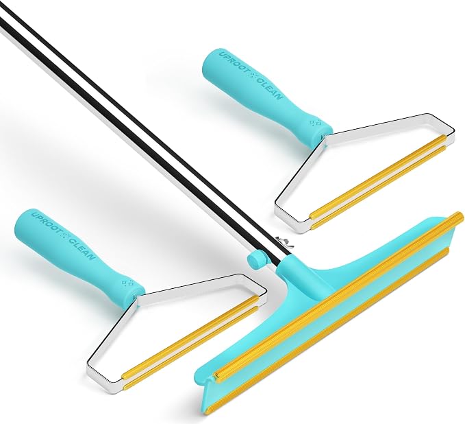 Uproot Cleaner Pro Pet Hair Remover x2 & Xtra Pet Hair Removal Broom Set: The Original Reusable Handheld Pro Meets Our Telescopic Fur Removal Carpet Rake - Easy Pair for Furniture, Rugs, & Carpets