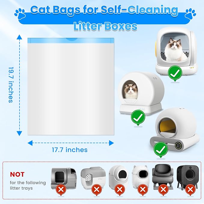 60 Count Cat Litter Box Liners Bags, Extra-Thick Cat Waste Bags for Self-Cleaning Litter Box, Drawstring Litter Liner Trash Bags for Automatic Box Self Cleaning-17.7" x 19.68"