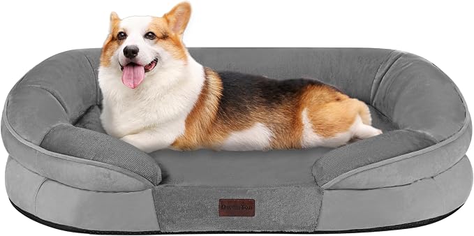 Dwanton Orthopedic Dog Bed for Medium Dogs with Gel Memory Foam, Waterproof Dog Sofa, Washable Pet Bed with Four Sided Bolster Cushion, Removable Cover & Non-Slip Bottom, 36", Medium Grey