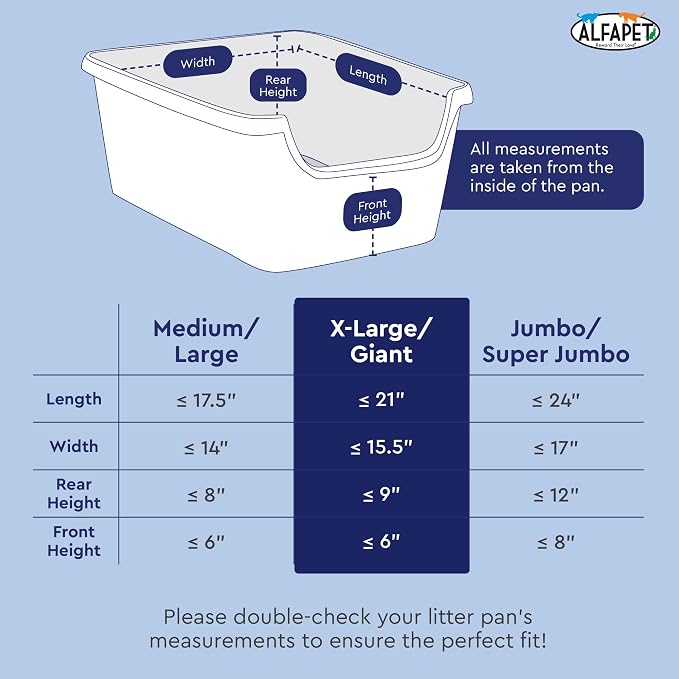 Alfapet Self Sifting Cat Litter Box Liners, Set of 21, Flat Base, XL Design, With Inbuilt Drawstrings, Fits Large Trays, Reinforced, 36 in x 18 in