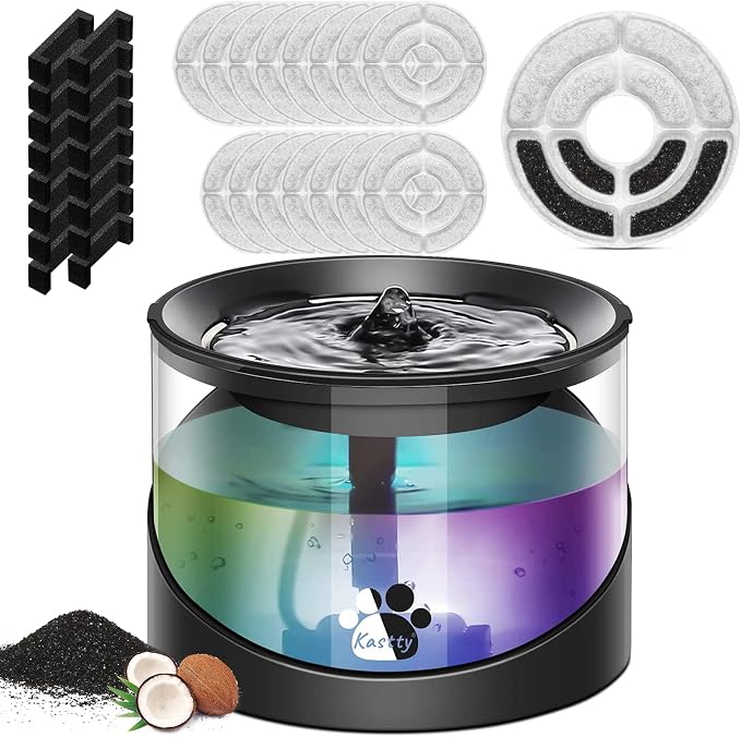 Kastty 2.2L/74oz Cat Water Fountain with 16 Pack Replacement Filters