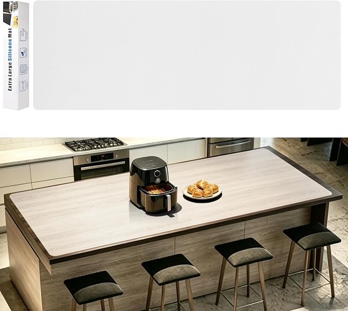 Silicone Mats for Kitchen Counter, 120″ x 16″ Extra Long Countertop Mat, Kitchen Island Protector, Heat Resistant Countertop Protector for Air Fryer, Coffee Maker & Food Prep, Translucent