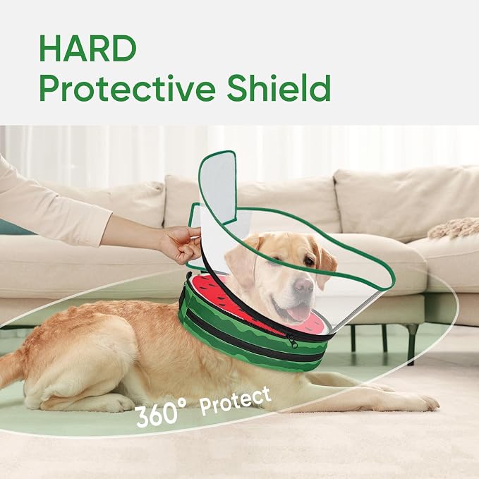 Sponge Dog Cone Collar, Dog Recovery Collar Alternative with Detachable High Clear Shield, Adjustable Soft Neck Cone for Small Medium Large Dogs, Stop Licking After Surgery (Watermelon,XL)