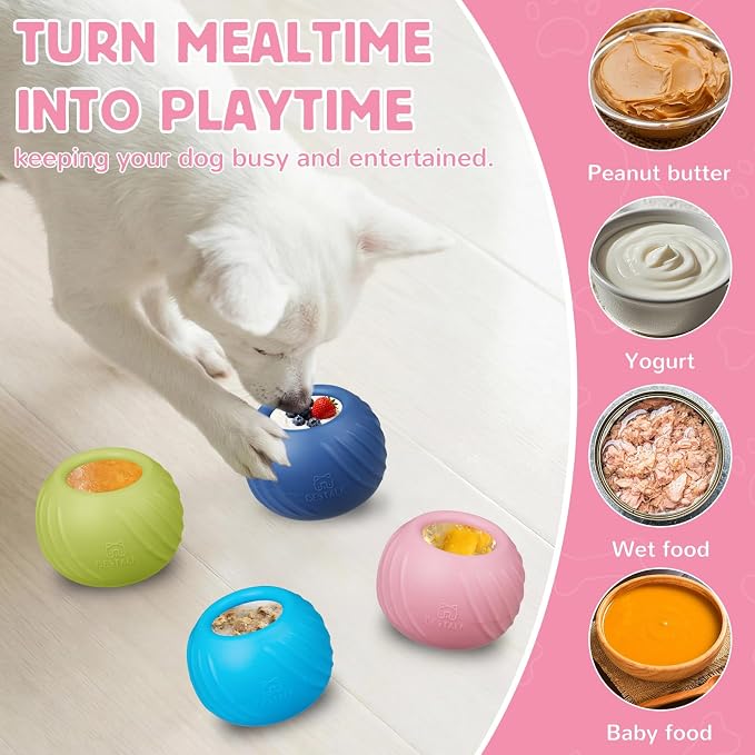 Long-Lasting Dog Lick Toy, Wobbly Dog Enrichment Lick Bowl to Keep Dogs Busy, Interactive Stuffable Dog Treat Feeder for Boredom, Silicone Treat Dispensing Chew Toy(Pink,S)