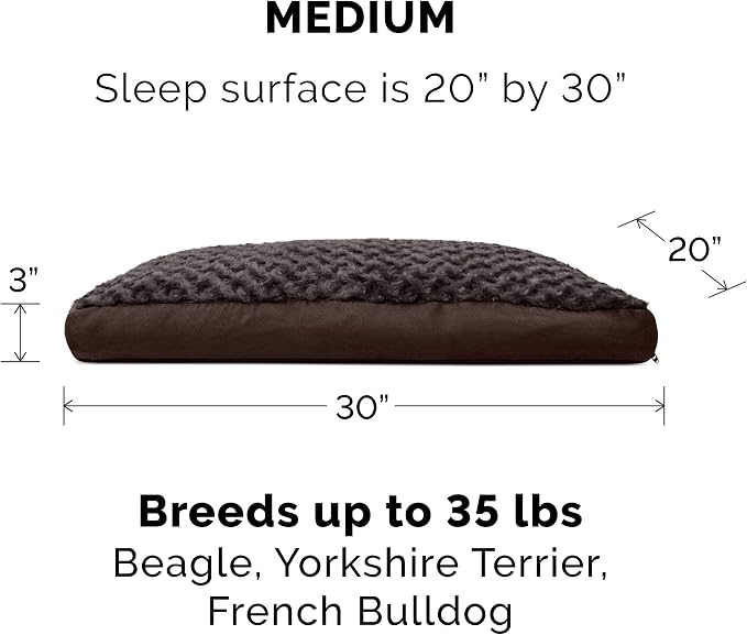 Furhaven Pillow Dog Bed for Medium/Small Dogs w/ Removable Washable Cover - Ultra Plush Faux Fur & Suede Mattress - Chocolate, Medium