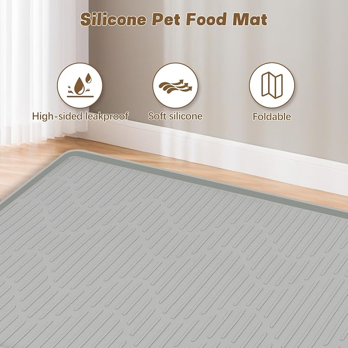 Dog Food Mat, 46" x 32" Extra Large Silicone Pet Feeding Mat with Raised Edge Silicone Mat for Food and Water Pet Placemat for Small, Medium, and Large Pets Non-Slip, Easy to Clean