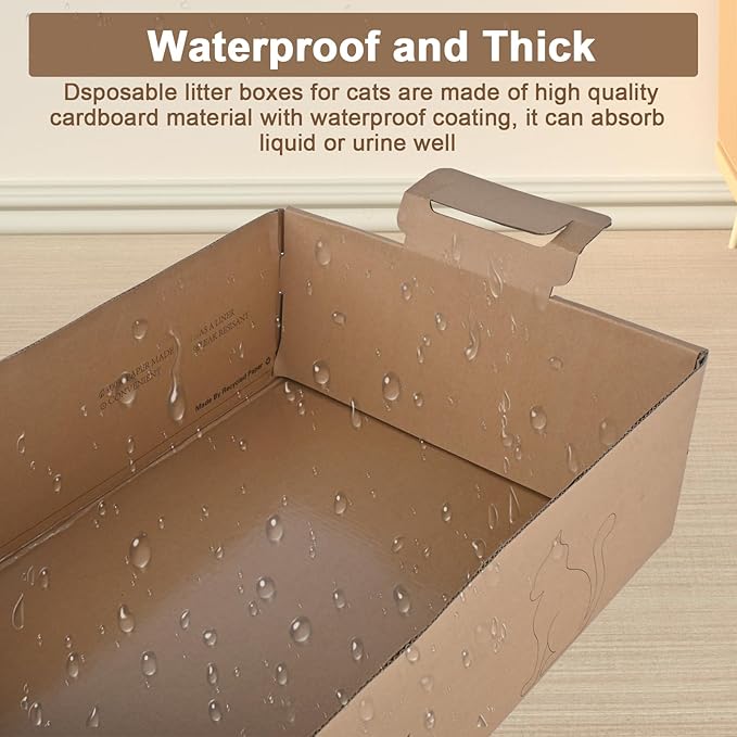 6 Pack Disposable Litter Boxes for Cats, 17.4" x 12.3" x5.4" Large Cardboard Cat Litter Box, Extra Thick Portable Travel Litter Box for Cats, Foldable, Waterproof, Leak Resistant (Large, Count, 6)