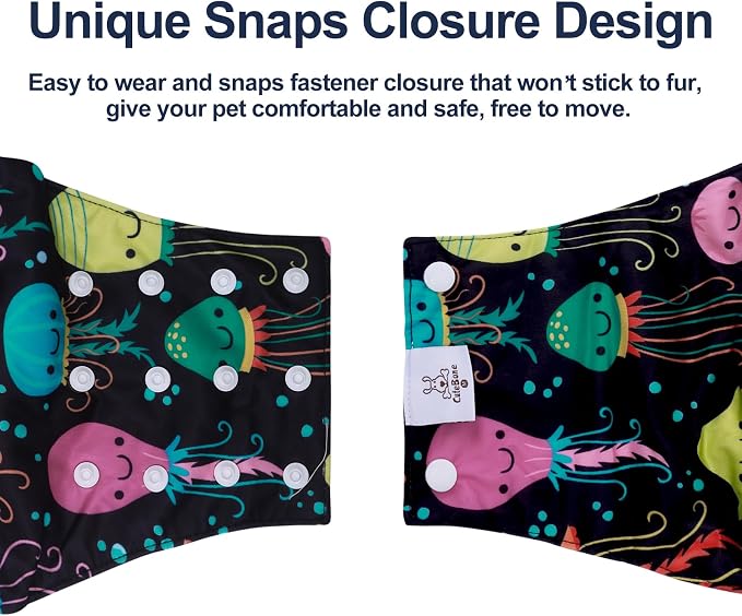 CuteBone Washable Dog Diapers Male with Snaps Reusable 3pcs a Pack Doggie Belly Band for Male Dogs Wraps KDM05XS