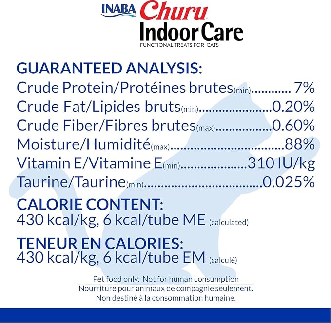 INABA Churu for Cats, Functional, Creamy Lickable Purée Cat Treat for Indoor Care and Hairball Control with Taurine & Vitamin E, 0.5 Ounces Each, 48 Tubes (4 per Pack), Chicken Recipe