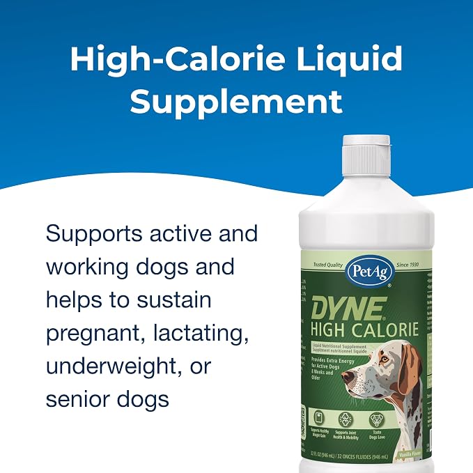 PetAg Dyne High Calorie Liquid Nutritional Supplement for Dogs & Puppies 8 Weeks and Older - 32 oz - Supports Performance and Endurance - Sweet Vanilla Flavor