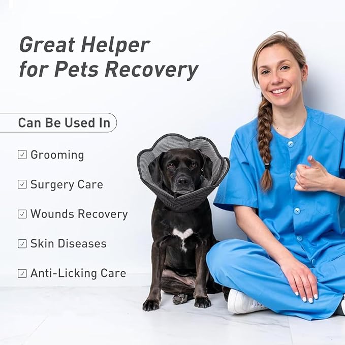 Soft Dog Cone for Dogs,Breathble Adjustable Dogs Recovery Collar After Surgery,Protective Elizabethan Cones,E Collar Alternative to Stop Licking,Comfortable Dog Cones,Black,S
