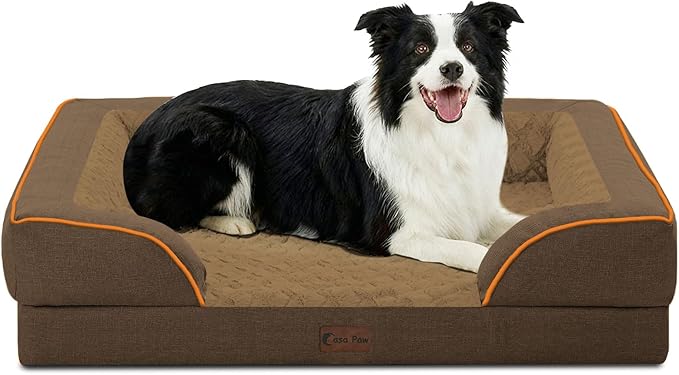 Orthopedic Dog Beds for Medium Sized Dogs 35x22 Inch, Medium Waterproof Memory Foam Dog Sofa Bed with Removable Washable Cover Pet Couch with Bolster, Brown