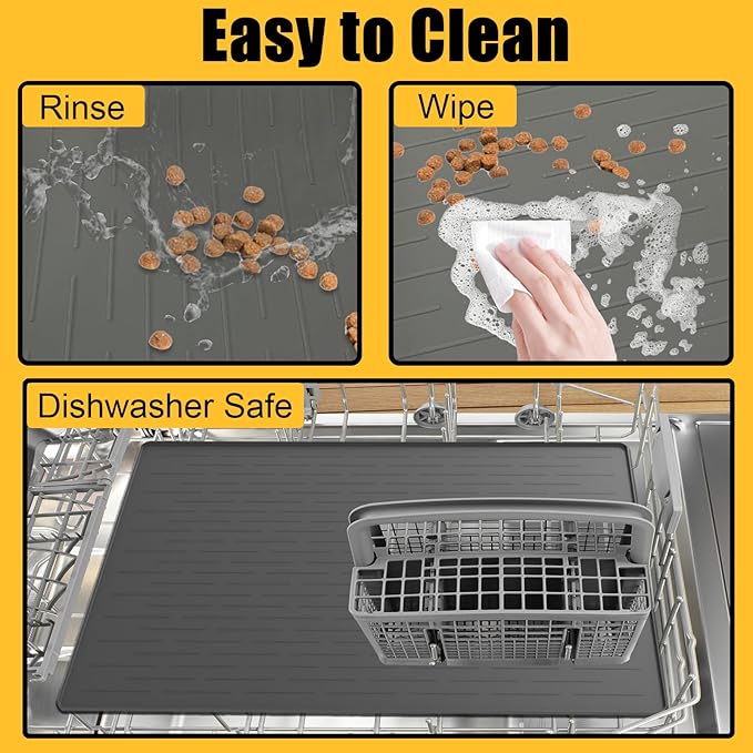 1.5MM Super Thick Dog Food Mat, 48"x32" Silicone Dog and Cat Mats for Food and Water Bowls, Waterproof Pet Feeding Mat for Contain Spills Protects Floors, Multiple Colors & Sizes for Pets, Light Gray