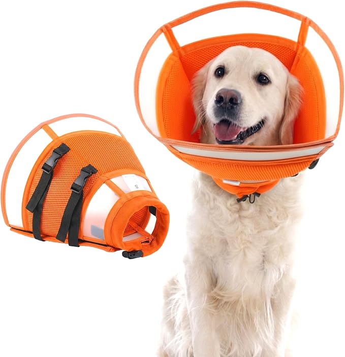 Soft Cone for Large Dogs to Stop Licking - Adjustable Recovery E-Collar for After Surgery, Neuter & Wound Protection,Lightweight Breathable Pet Elizabethan Collar to Prevent Biting (Orang, XL)