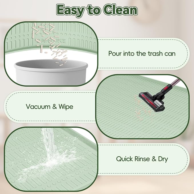 Kalolary Large Cat Litter Box Mat, 47" x 35" Silicone Litter Trapping Mat for Cats, Trapping Mat for Scatter Control with Raised Edge Waterproof Silicone Pad for Floor Easy to Clean (Light Green)