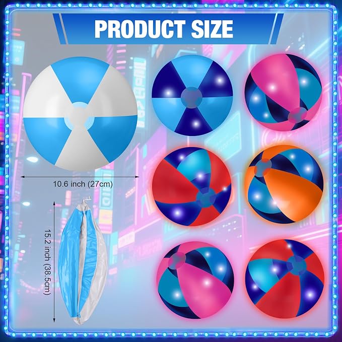 MiniInflat 4 Pcs Light up Beach Balls 16'' Jumbo Pool LED Balls Glow in the Dark Neon Giant Inflatable for Summer Hawaiian Tropical Theme Beach Party Decor Water Accessory (Colorful)