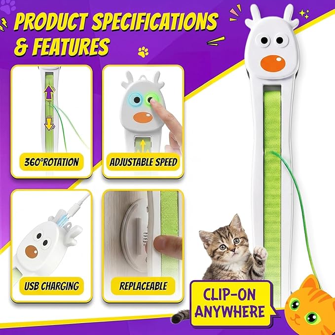 Interactive Cat Toy for Indoor Cats: Door-Mounted Automatic Moving Enrichment Cat Toy with Adjustable Motion Modes, Rechargeable Electric for Kittens & Bored Adult Cats, Hands-Free Pet Toy A20