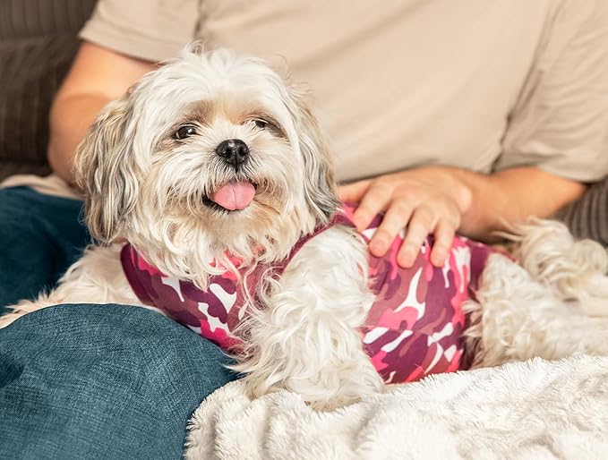 Suitical Recovery Suit for Dogs - Spay and Neutering Dog Surgery Recovery Suit for Male or Female - Soft Fabric for Skin Issues - 2XS Neck to Tail 13.0-16.5 Inches, 16-20 Inches Chest Pink Camouflage