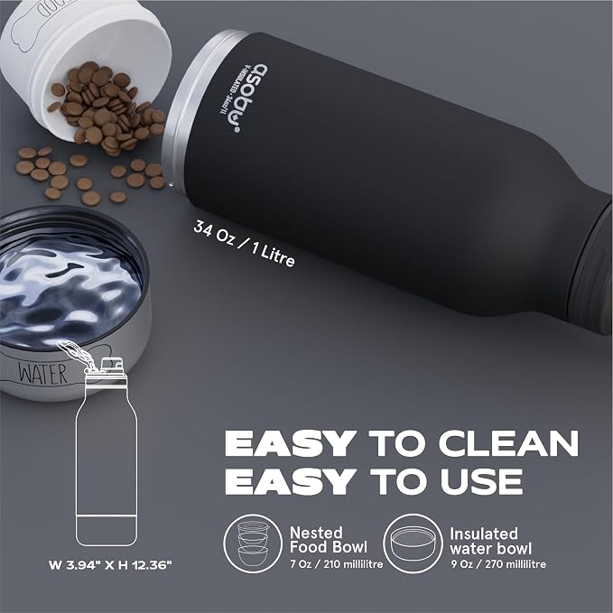 Asobu Buddy Bottle a Stainless Steel Insulated Water Bottle for with Removable Dog Water Bowl and Dog Food and Treat Storage Bowl (Pastel Green, 34 Oz)
