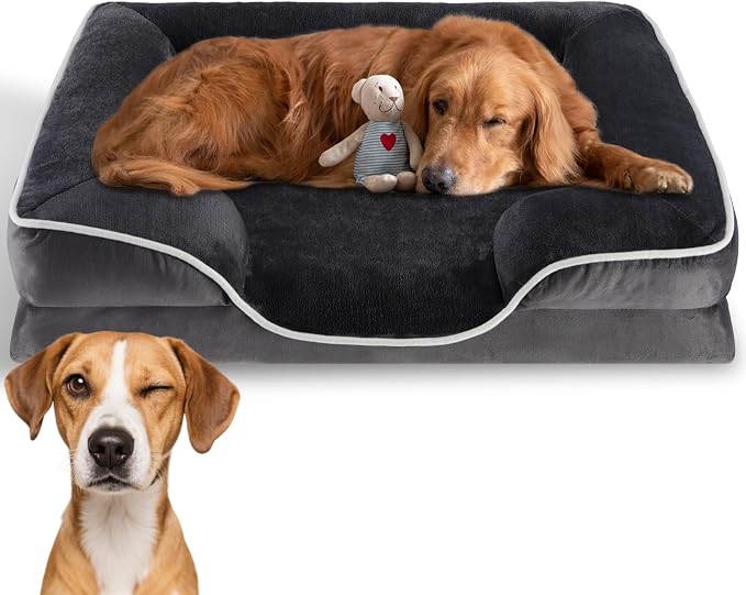 Simple Deluxe X-Large Orthopedic Dog Bed, 42 inch Memory Egg-Crate Foam Dog Bed with Waterproof Washable Removable Cover, Pet Couch Bed with Non-Slip Bottom, Grey