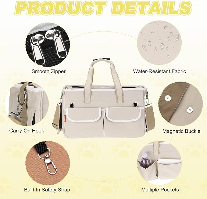 Cat Carrier for Pet, Rollable Cover, Breathable Dog Carrier Cat Carrying Case Pet Travel Bag Up to 16.5 lbs (Khaki), Intended for Hiking/Camping/Traveling