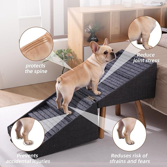 21.06”H Dog Stairs for High Bed, 6-Step Pet Stairs with Split Ottoman Design - Tall Dog Steps Convertible to Bedside Table Nightstand, Large Non-Slip Stairs for Big Medium Dogs to Bed