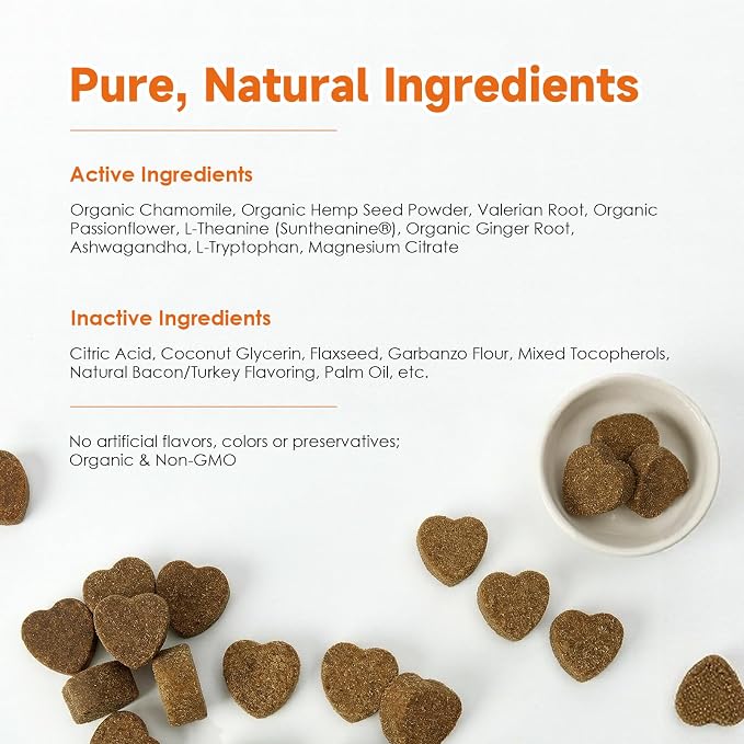 Dog Calming Chews - Calming Treats for Dogs for Separation Anxiety| Anxiety Relief for All Breeds, Puppies & Adult Dogs, Bacon Flavor, 120 Count