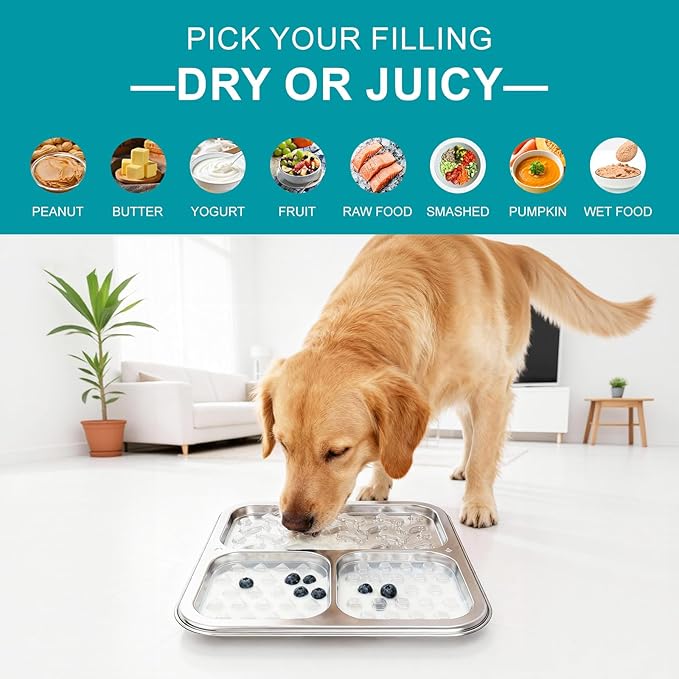 Stainless Steel Lick Mat for Dogs & Cats, Dog Lick Mat with Suction Cups & Crate Mount, Chew-Proof Slow Feeder Lick Pad with 3 Textured Zones for Calm Feeding & Anxiety Relief [2 Pack]