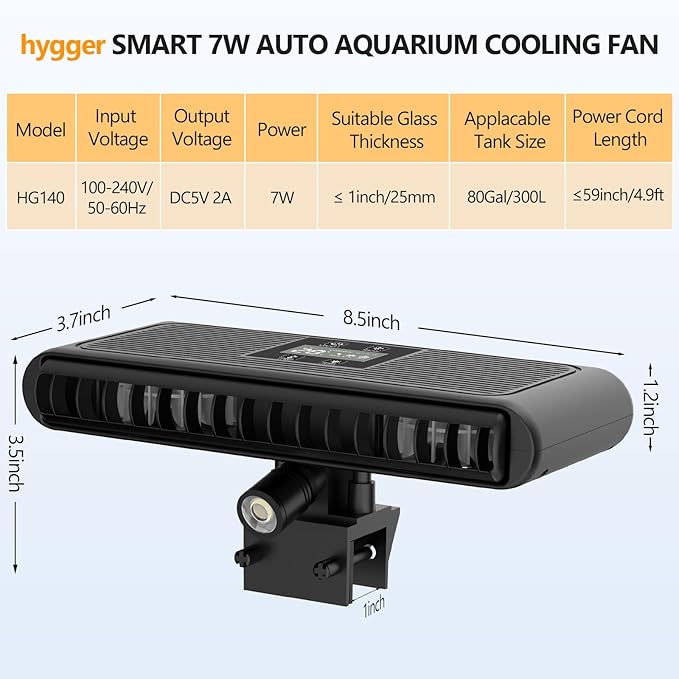 hygger Aquarium Chiller Fan, Auto Temperature Control Aquarium Cooling Fan with Adjustable Temperature and 3 Wind Speed, Quiet Fish Tank Cooler