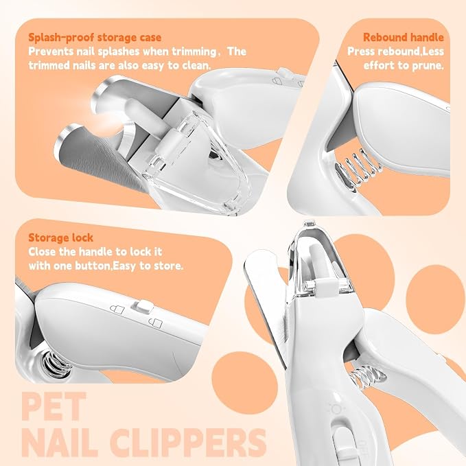 Dog Nail Clippers with Light and Dog Nail Grinder Quiet, Dog Nail Trimmers | 2-in-1 Pet Nail Grinder for Dogs with Guard, Cat Nail Trimmer, Cat Nail Clipper, Dog Nail File, Silent Groom Pro Nail Grinder