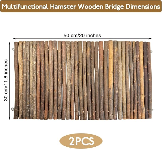 PINVNBY 2 PCS Extra Large Wooden Bunny Ladder Bridge-20 x 11.8 inches, Rabbits Hideout House Tunnel, Rodents Chew Toys for Guinea Pig Chinchillas Hedgehogs Ferrets Rat