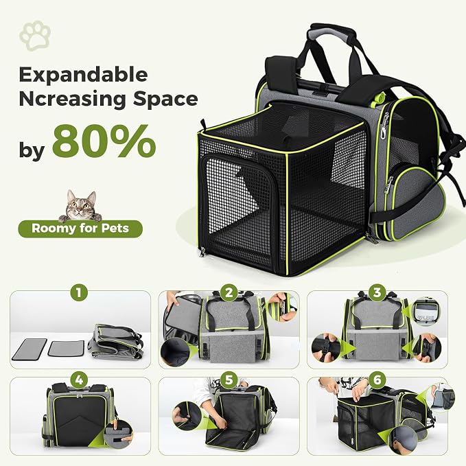 Lekereise Widened Pet Backpack Travel, Wide Pet Carrier Backpack for Cats and Small Dogs up to 18 lbs, Breathable Mesh Backpack Carrier with Sun Shade, Leash, Hand Carry for Travel Vet Car, Gray