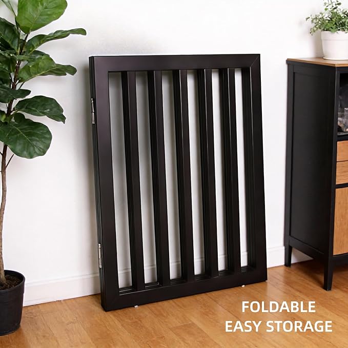 Dog Gate Indoor, Freestanding Dog Fence for The House, Doorways, Hallways,or Stairs,Pet Gate Foldable Wooden,Expandable 32" Height 2 Panels,Black