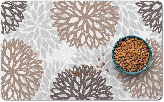 Dog Food Mats for Floors, Absorbent and Quick-Drying Pet Cat Food Mat,Anti-Fouling and Easy-to-Clean Pet Feeding Mat,Dog Bowl Mat for Messy Drinking Water Bowls.17x32, Bohemia Dahlia Floral Style