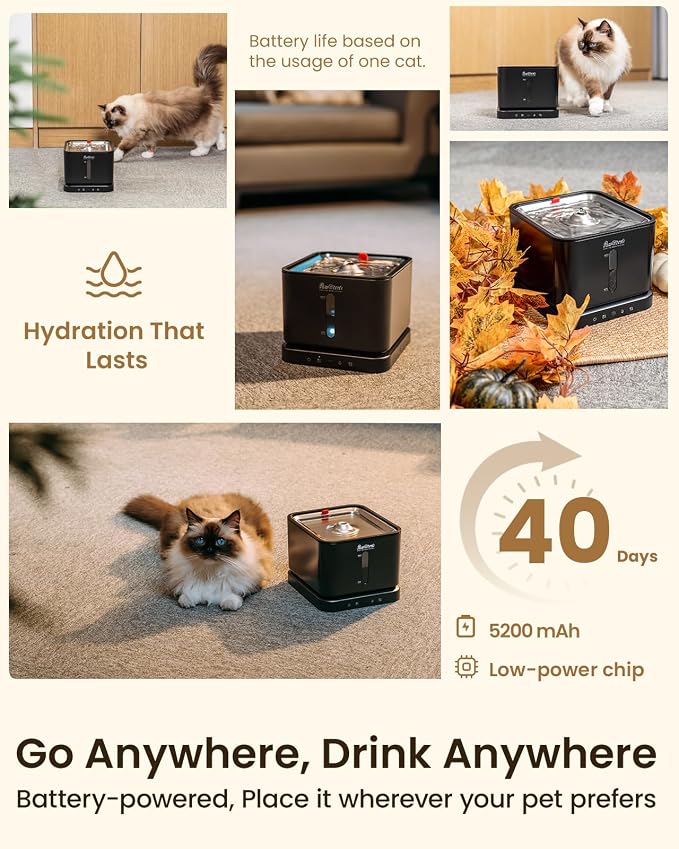 Cat Water Fountain with 6 Packs Pet Water Fountain Replacement Filters & Sponges Set