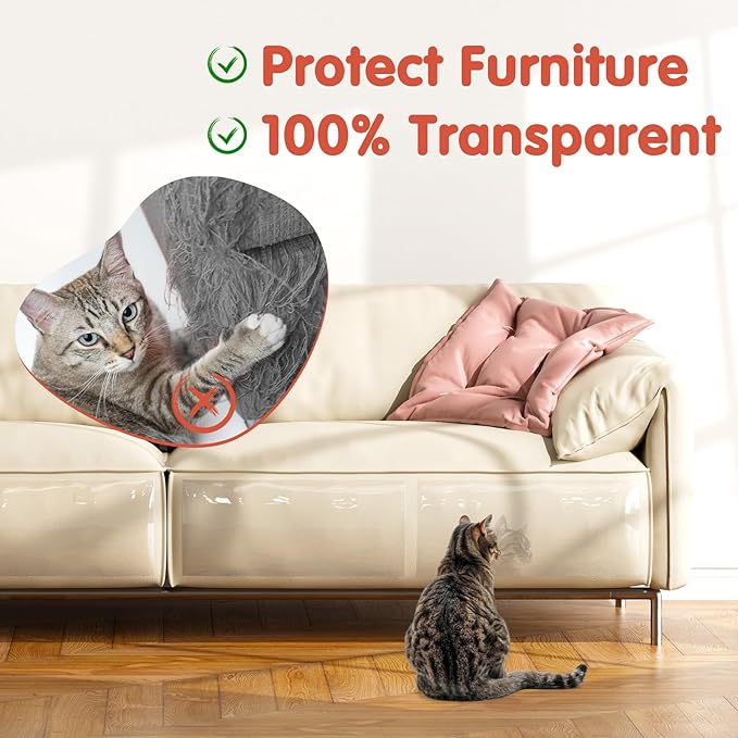 Secopad 18 PCS Large Cat Scratch Furniture Protector, Transparent Couch Protector from Cat Claws, Single-Sided Self Adhesive Anti Pet Deterrent Sofa Cover, 17IN (Pack of 2)