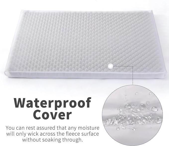 Orthopedic Dog Bed for Large Dogs 42x27x3 Inches Soft Striped Faux Rabbit Fur with Removable Washable Cover & Waterproof Lining, Egg Crate Foam, Gray