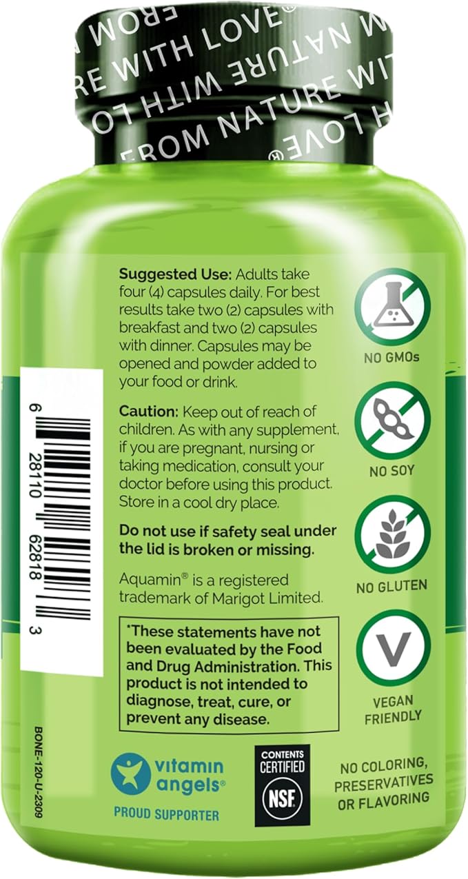 NATURELO Calcium Supplement - with Vitamin C, Vitamin D3, K2, and Calcium Magnesium Zinc for Bone Strength with Calcium 600mg - Plant-Based, 120 Vegetarian Capsules, Non-GMO, Soy & Gluten-Free