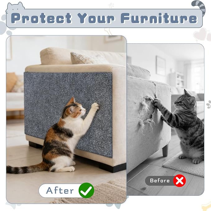 24"X12" Cat Scratch Furniture Protector, Anti Scratch Couch Protector from Cat Claws, Self-Adhesive Cat Scratching Pads, DIY Couch Cat Scratcher for Corner Sofa Wall & Door (Gray)