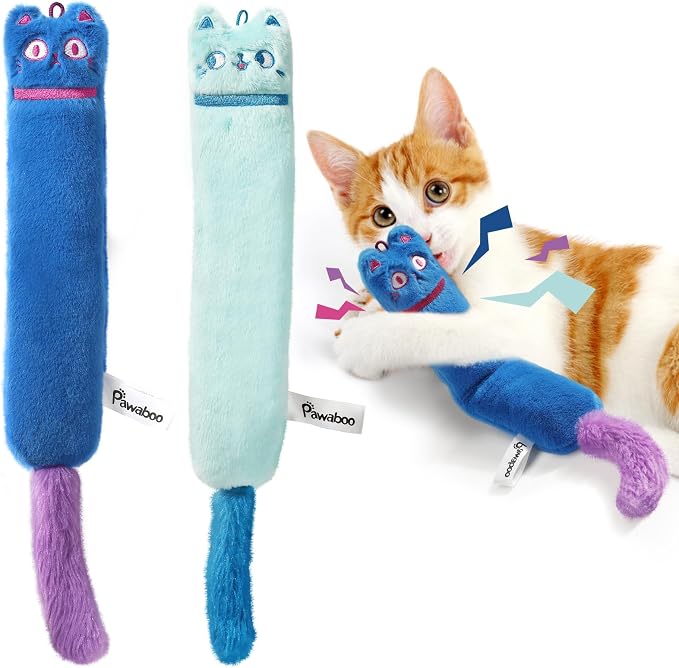 Pawaboo Interactive Cat Toy with Running Mouse, 2 Pack Catnip Toys with Bell and Crinkle Paper