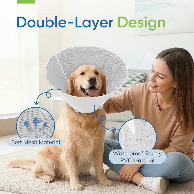 Soft Dog Cone Collar to Stop Licking After Surgery, Mesh Breathable Pet Recovery Collar for Large Medium Dogs, Elizabethan Cone Alternative(XS)