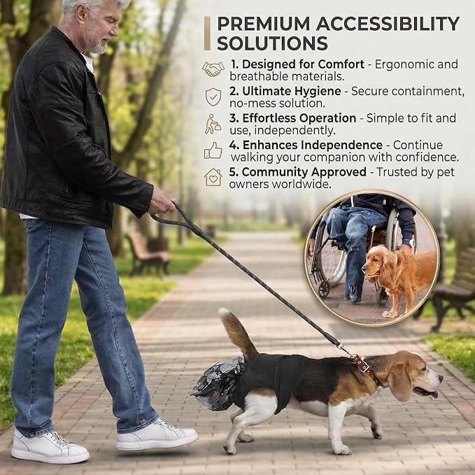 Reusable Dog Poop Pants with 50pcs Poop Bags, Adjustable Sanitary Pants for Incontinence & Outdoor Walking, Convenient Poop Collection for Senior & Disability Dogs (XL)