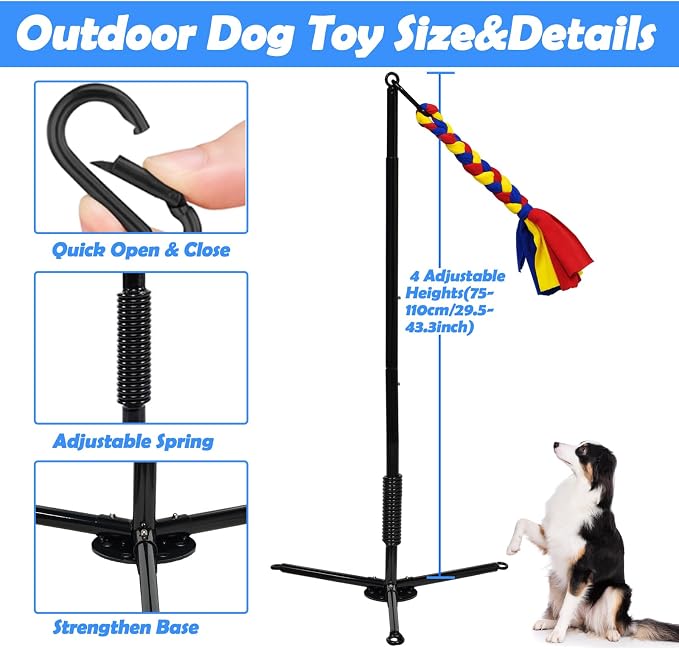 Flirt Pole for Dogs, Interactive Teaser Wand with 1 Fleece Rope Toy for Chase and Tug of War, Durable for Large & Medium Dogs, Interactive Exercise Game in Yard Park