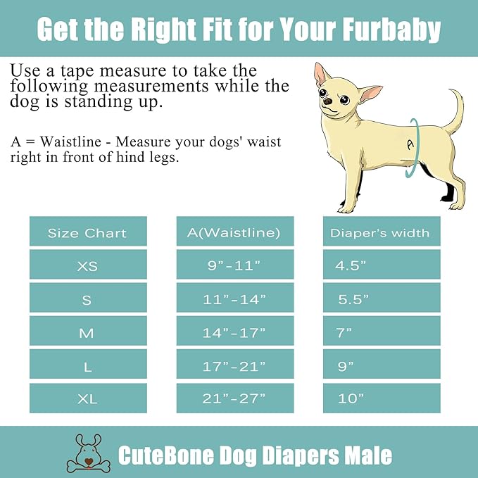 CuteBone Dog Diapers Male 4 Pack Puppy Wraps Reusable Doggie Belly Bands for Male Dogs Small Medium Large